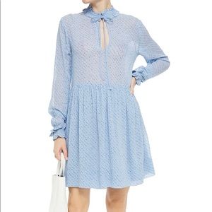 GANNI Floral Georgette Mini Dress Light Blue
